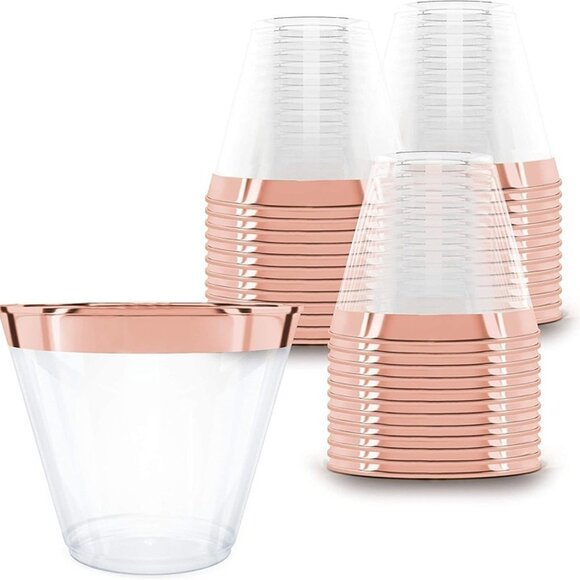Other - NEW  100 Rose Gold Plastic Cups - 9 oz Hard Disposable Rose Gold Cups